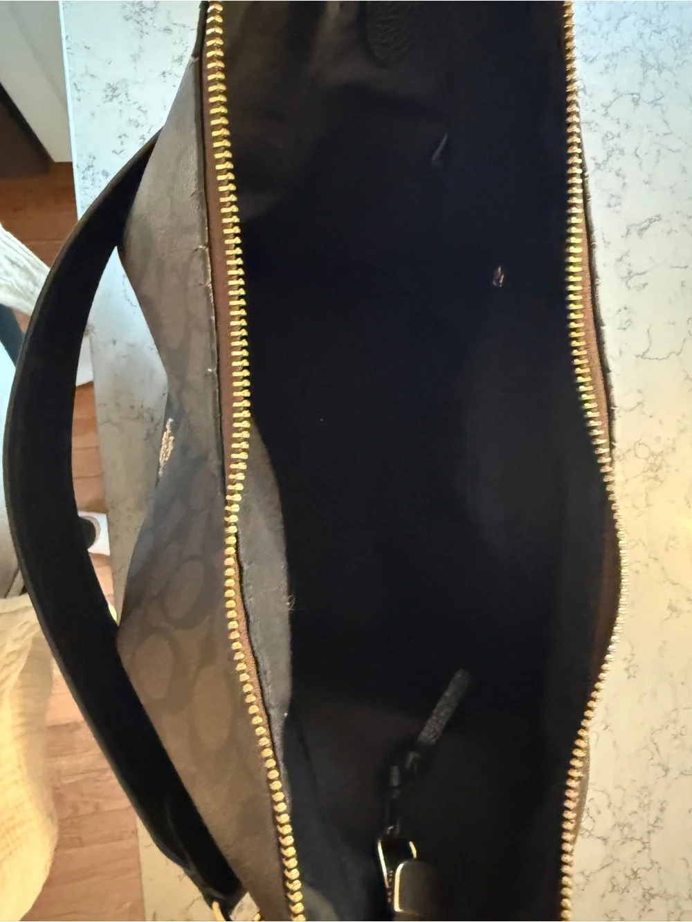 Coach Pennie Shoulder Bag Signature Canvas Brown Black Leather C1523